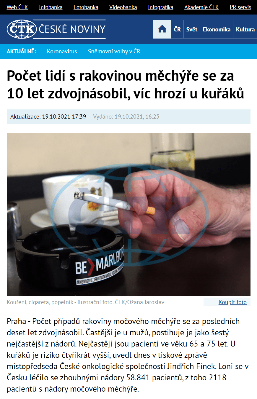 Rakovina močového měchýře • RaMM v médiích • ceske noviny 14.11.2021